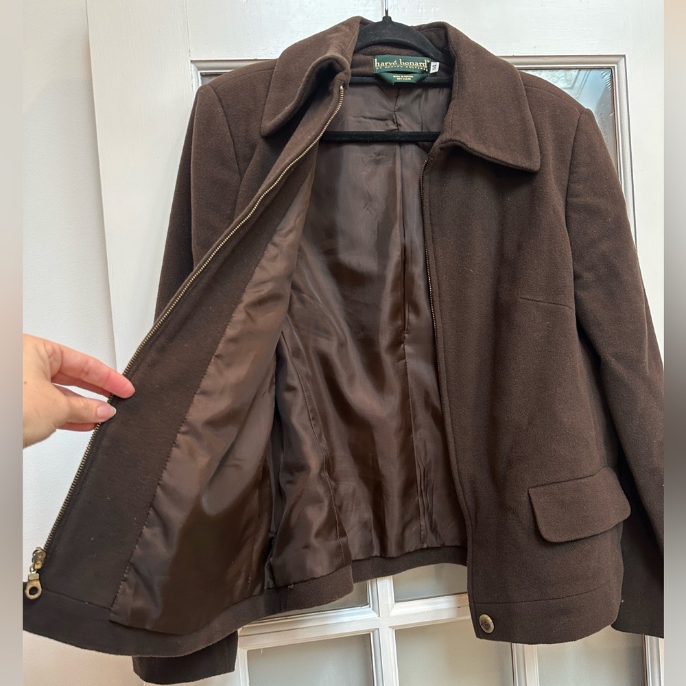 Vintage Harve Benard Women’s Dark Brown Wool Cashmere Zip Jacket Size 14 - Picture 4 of 9